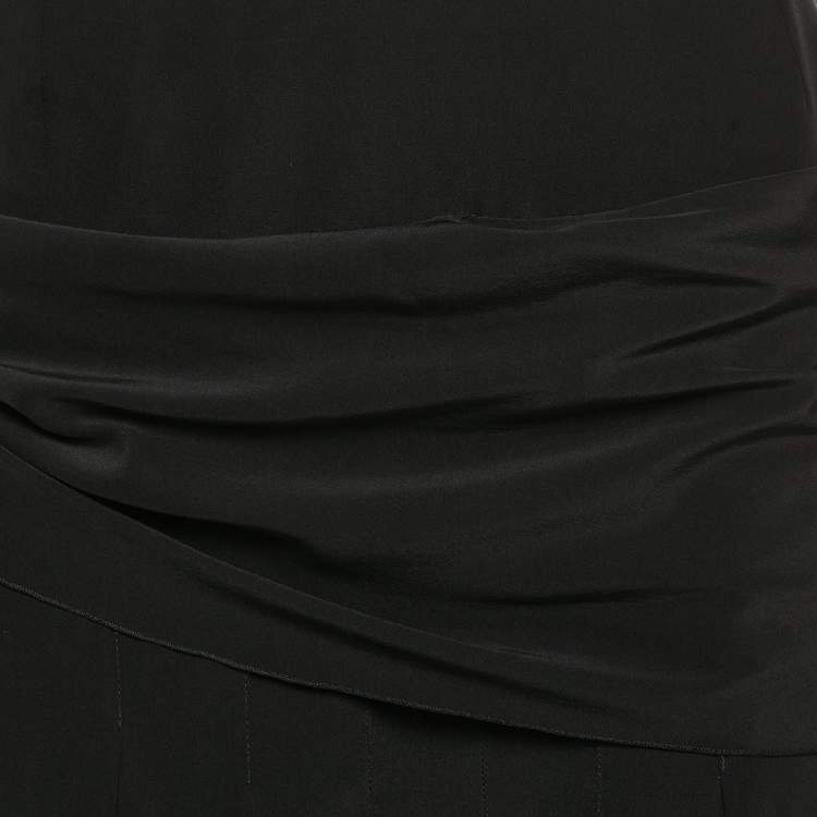 Pre Owned Chanel Black Silk Draped Style Flared Midi Skirt M