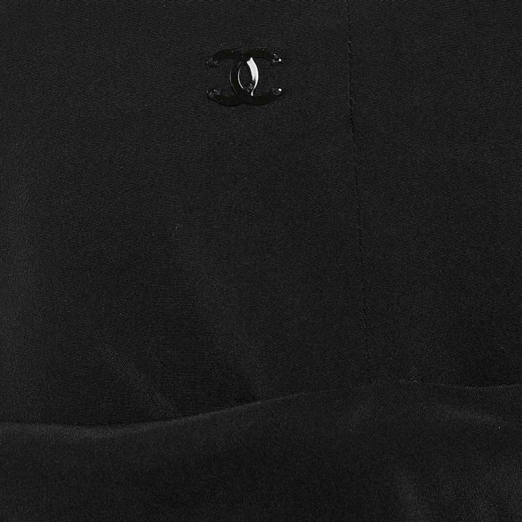 Pre Owned Chanel Black Silk Draped Style Flared Midi Skirt M