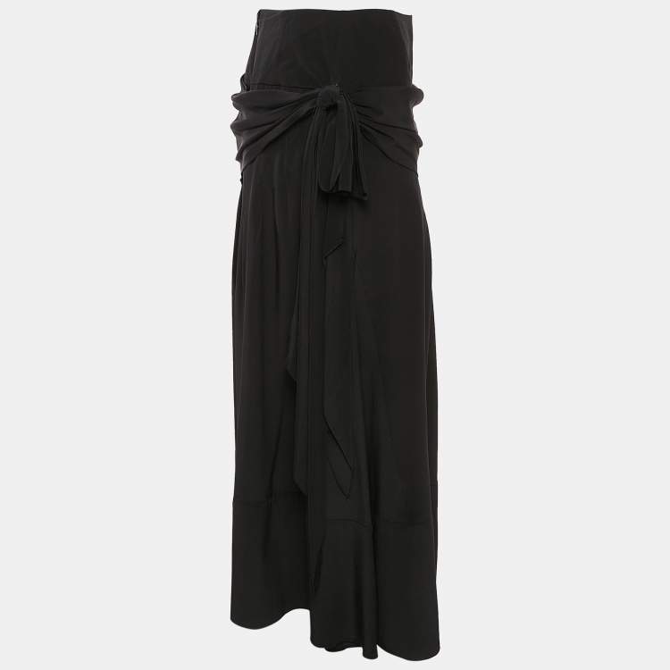 Pre Owned Chanel Black Silk Draped Style Flared Midi Skirt M