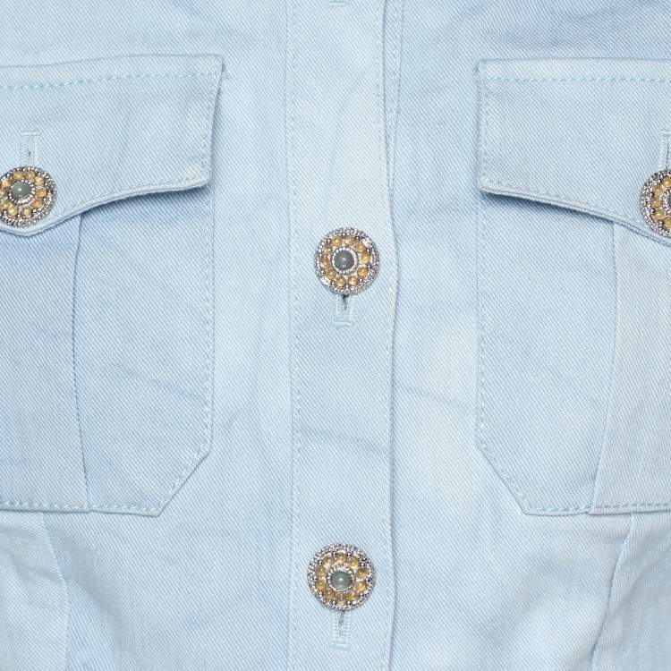 Pre Owned Chanel Indigo Light Wash Denim Cropped Short Sleeve Jacket S