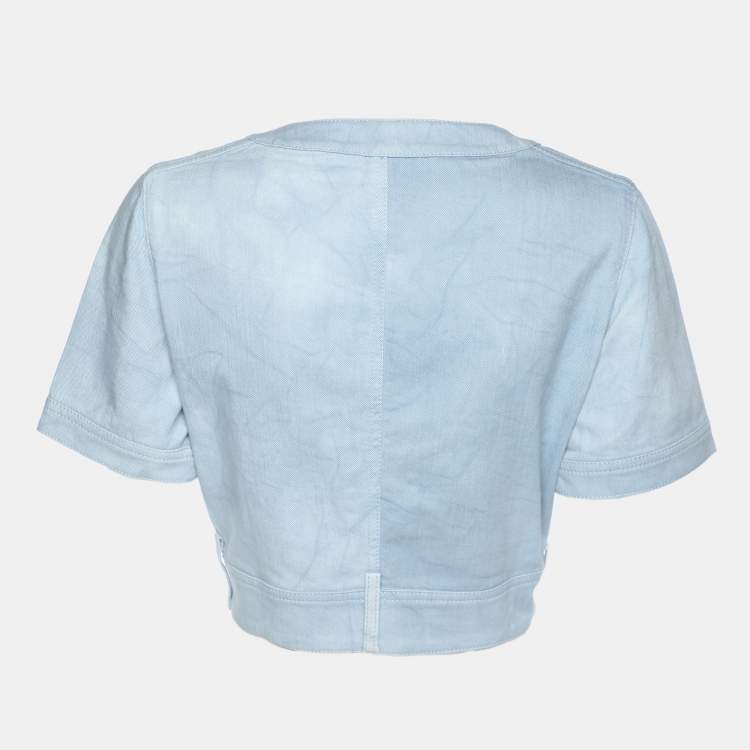 Pre Owned Chanel Indigo Light Wash Denim Cropped Short Sleeve Jacket S