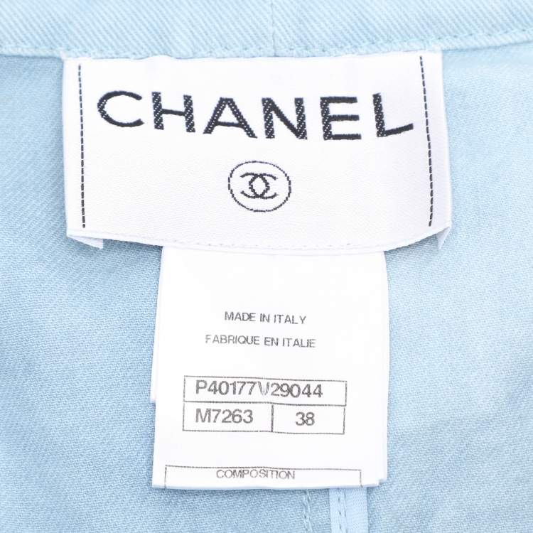 Pre Owned Chanel Indigo Light Wash Denim Cropped Short Sleeve Jacket S