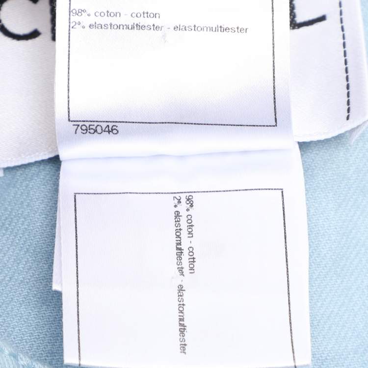 Pre Owned Chanel Indigo Light Wash Denim Cropped Short Sleeve Jacket S