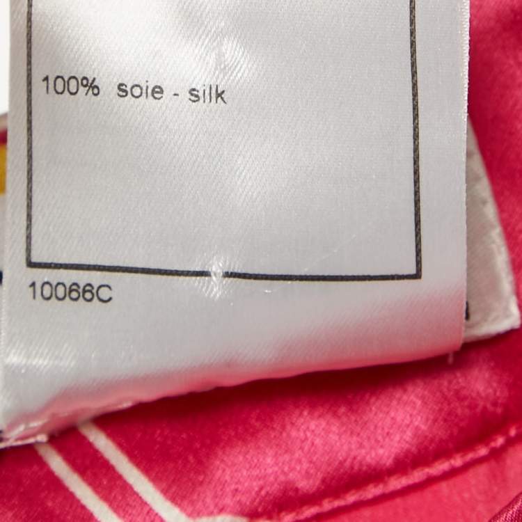 Pre Owned Chanel Pink Abstract Print Satin Silk Midi Skirt M