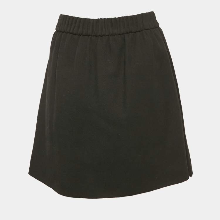 Pre Owned Chanel Black Wool Drill Pleated Mini Skirt S