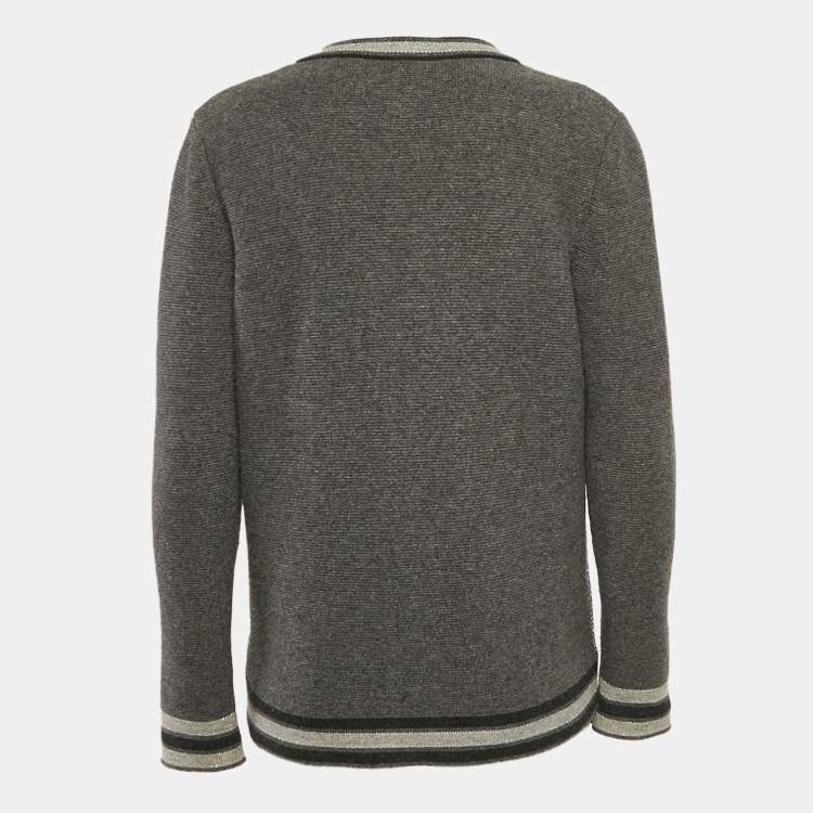 Pre Owned Chanel Grey Lurex Knit Button Front Cardigan S