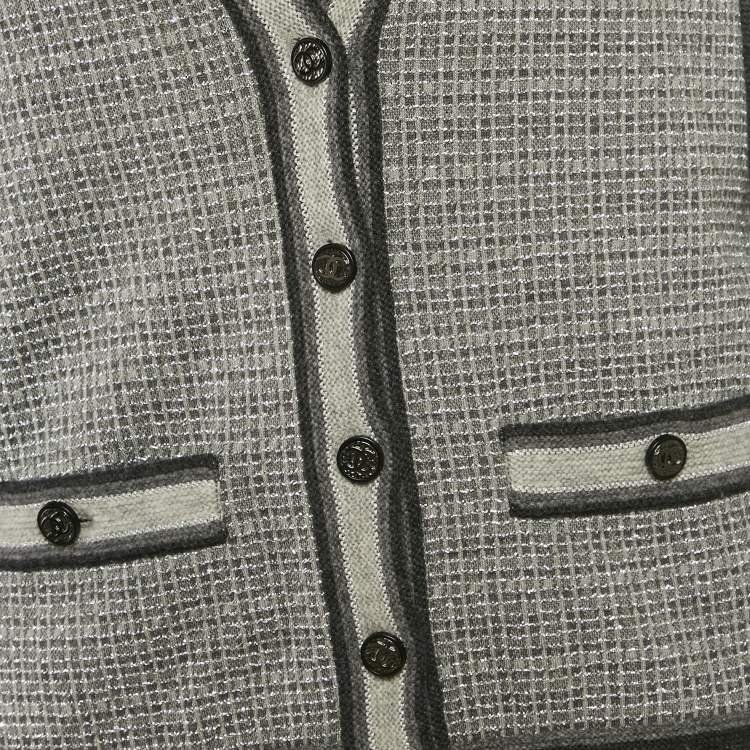 Pre Owned Chanel Grey Lurex Knit Button Front Cardigan S