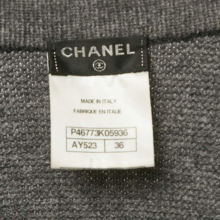 Pre Owned Chanel Grey Lurex Knit Button Front Cardigan S