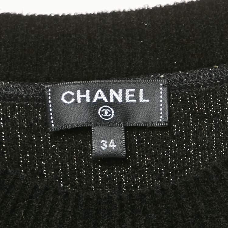 مملوكة مسبقًا Chanel Black CC Intarsia Knit Crewneck Sweatshirt S