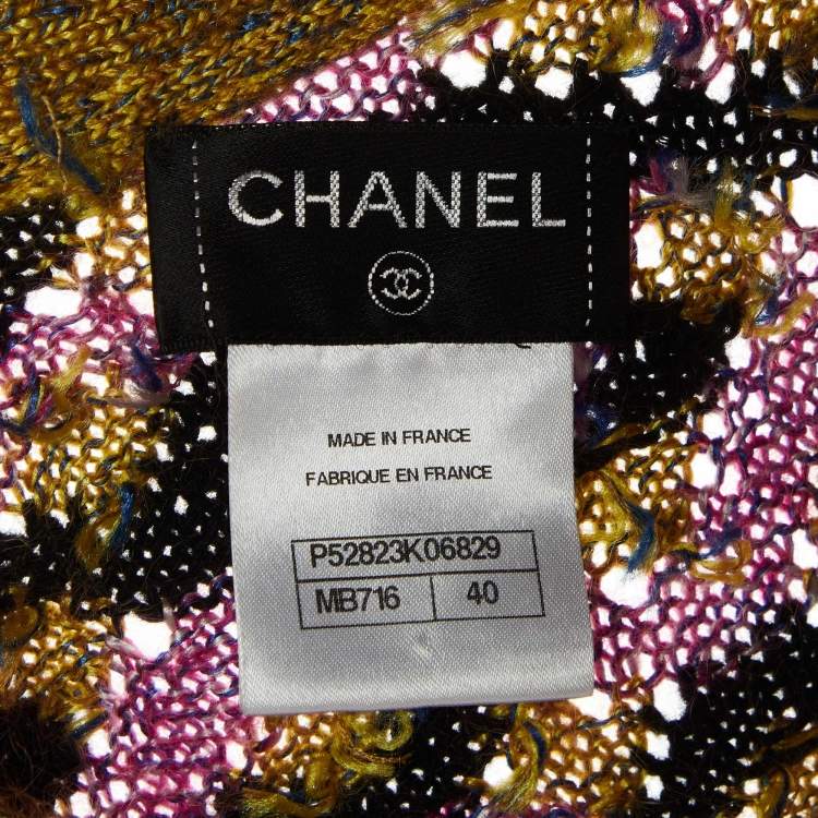 Pre Owned Chanel Multicolor Zig Zag Silk & Mohair Knit Maxi Dress M
