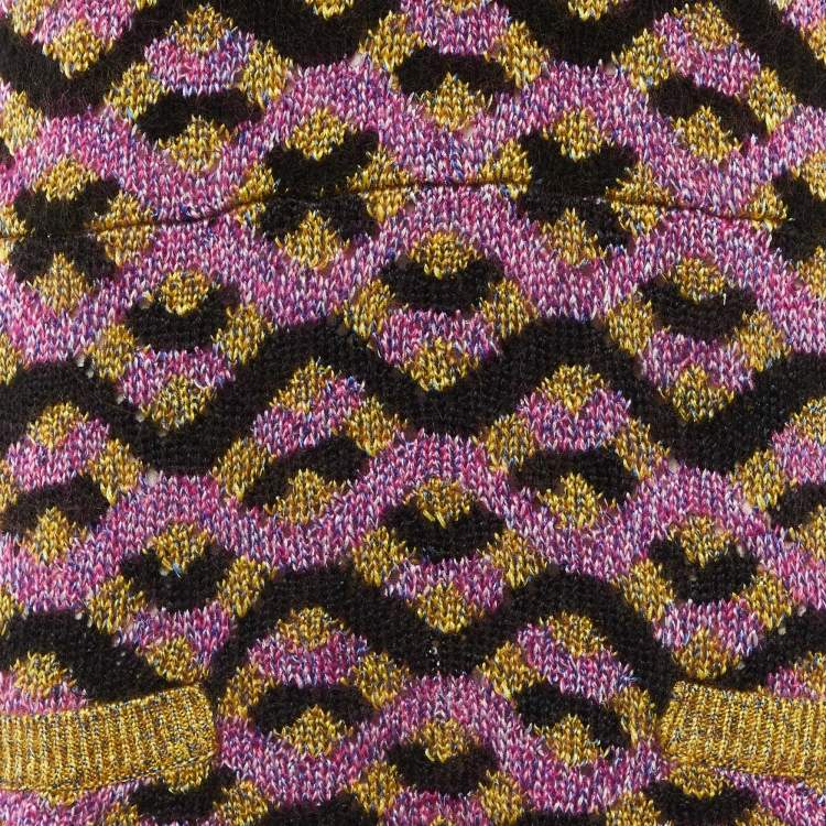 Pre Owned Chanel Multicolor Zig Zag Silk & Mohair Knit Maxi Dress M