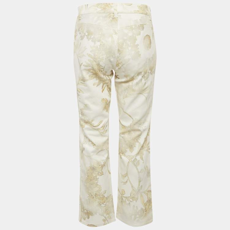 Pre Owned Chanel White Faded Grecian Print Denim Cropped Jeans M Waist 35"
