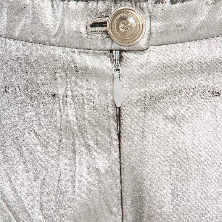 Pre Owned Chanel Silver Coated Synthetic Shorts S