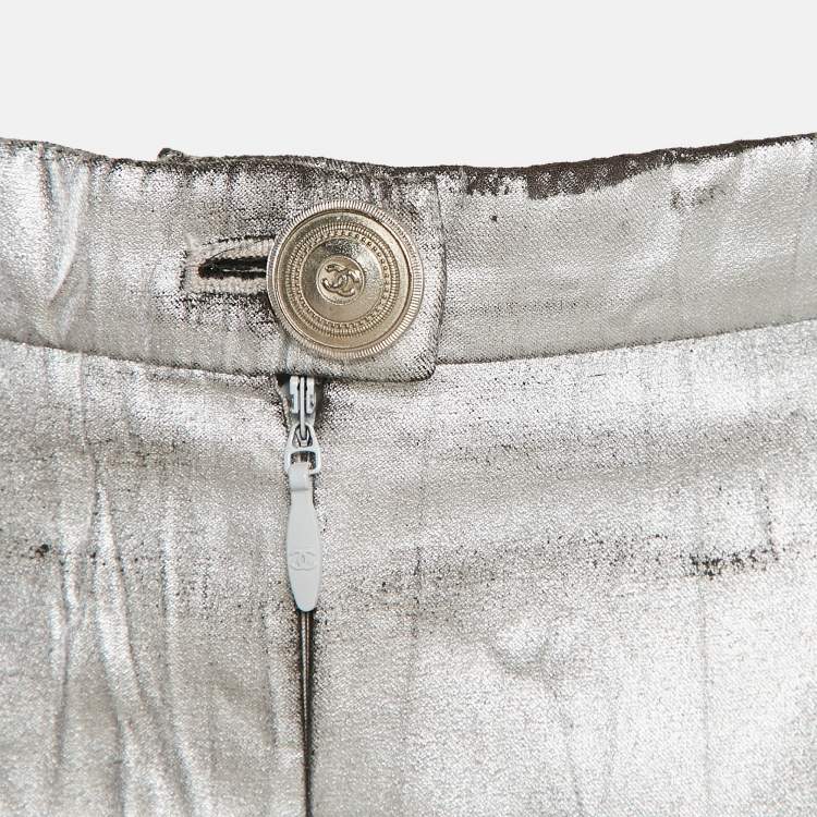 Pre Owned Chanel Silver Coated Synthetic Shorts S
