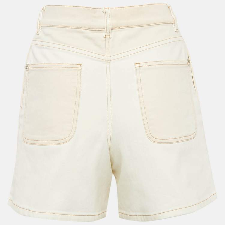 Pre Owned Chanel Cream Denim Button Detail Shorts S