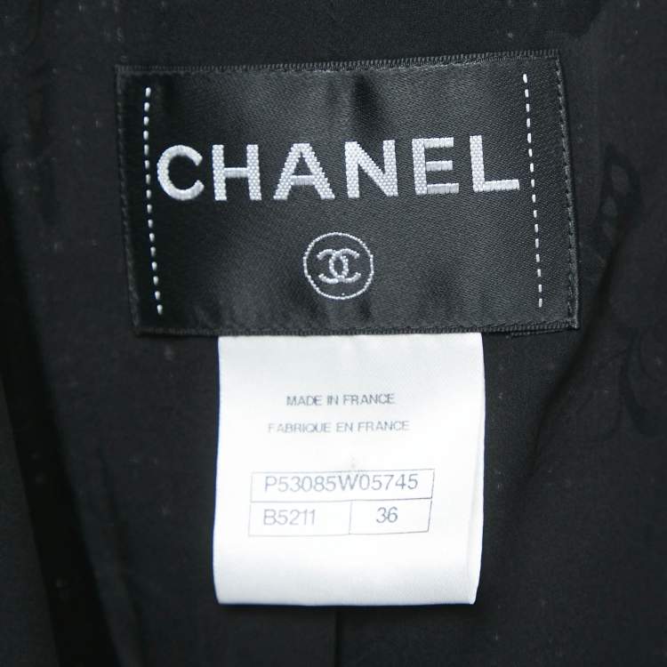 Pre Owned Chanel Black Satin Trim Tweed Coat S