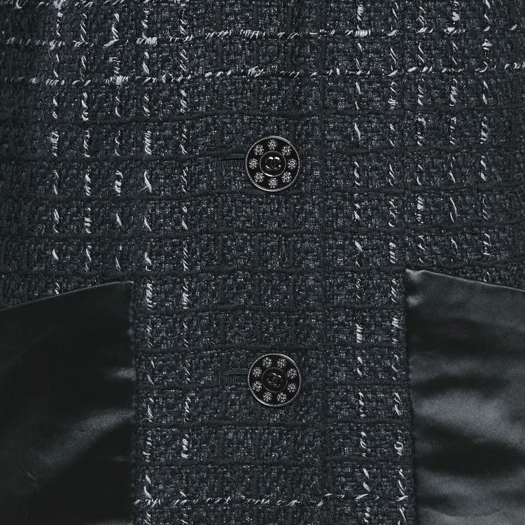 Pre Owned Chanel Black Satin Trim Tweed Coat S