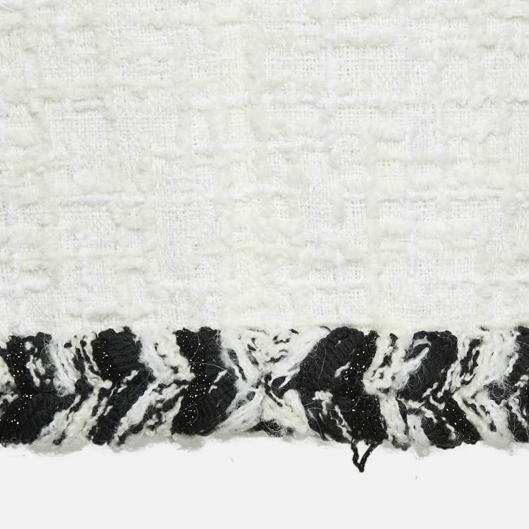 Pre Owned Chanel White Tweed Zip-Up Jacket M