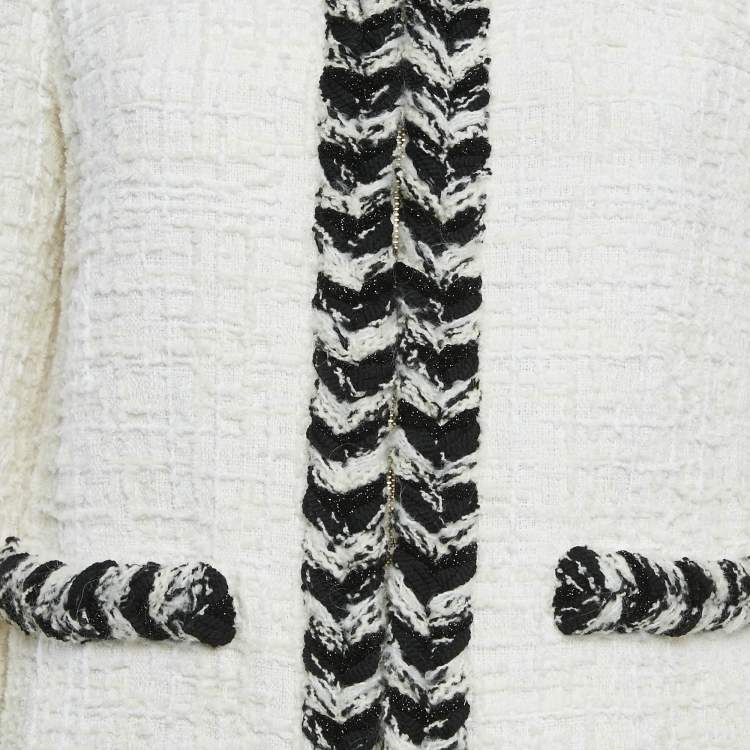 Pre Owned Chanel White Tweed Zip-Up Jacket M
