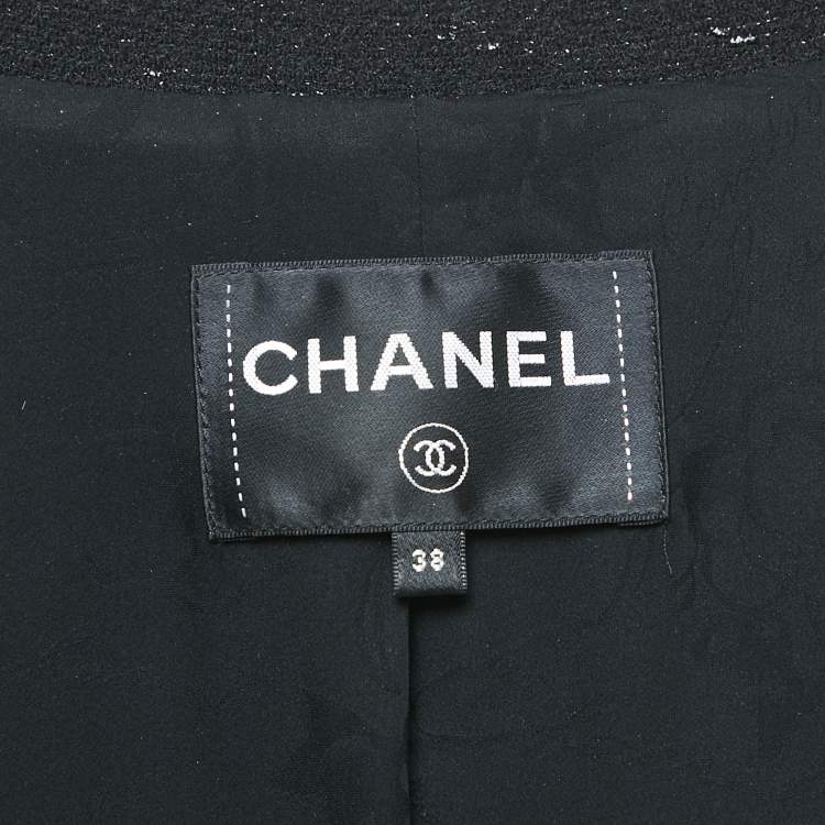 Pre Owned Chanel Black Wool Blend Tweed Double Breasted Blazer M