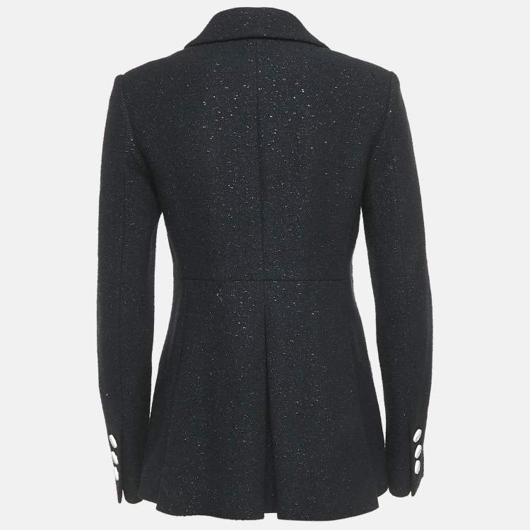 Pre Owned Chanel Black Wool Blend Tweed Double Breasted Blazer M