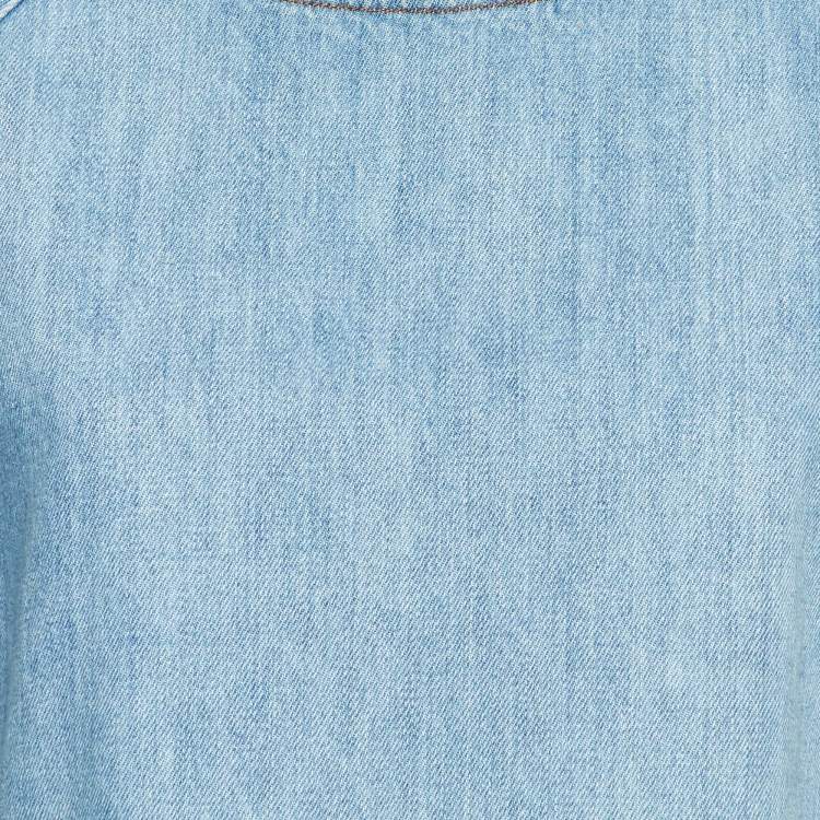 Pre Owned Chanel Blue Denim Crop Top M