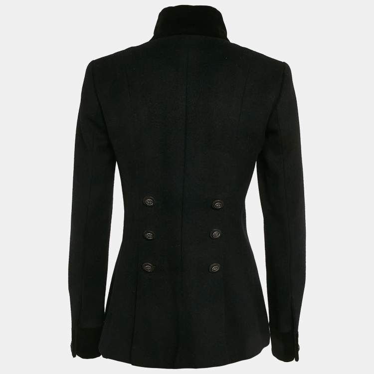 Pre Owned Chanel Black Wool Dallas Velvet Trim Runway Jacket S