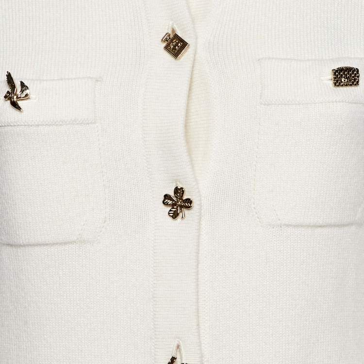Pre Owned Chanel Cream Cashmere Knit Lucky Charms Detail Cardigan S