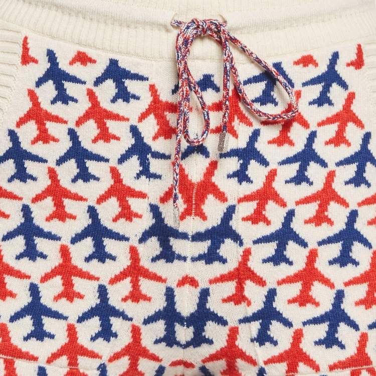 Pre Owned Chanel White Airlines Jacquard Cashmere Knit Joggers S