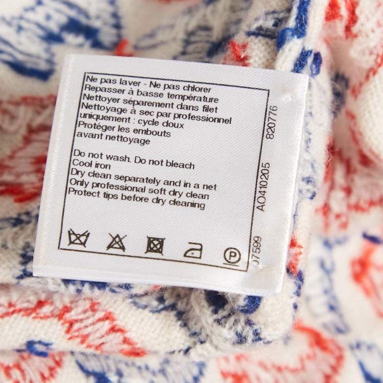 Pre Owned Chanel White Airlines Jacquard Cashmere Knit Joggers S