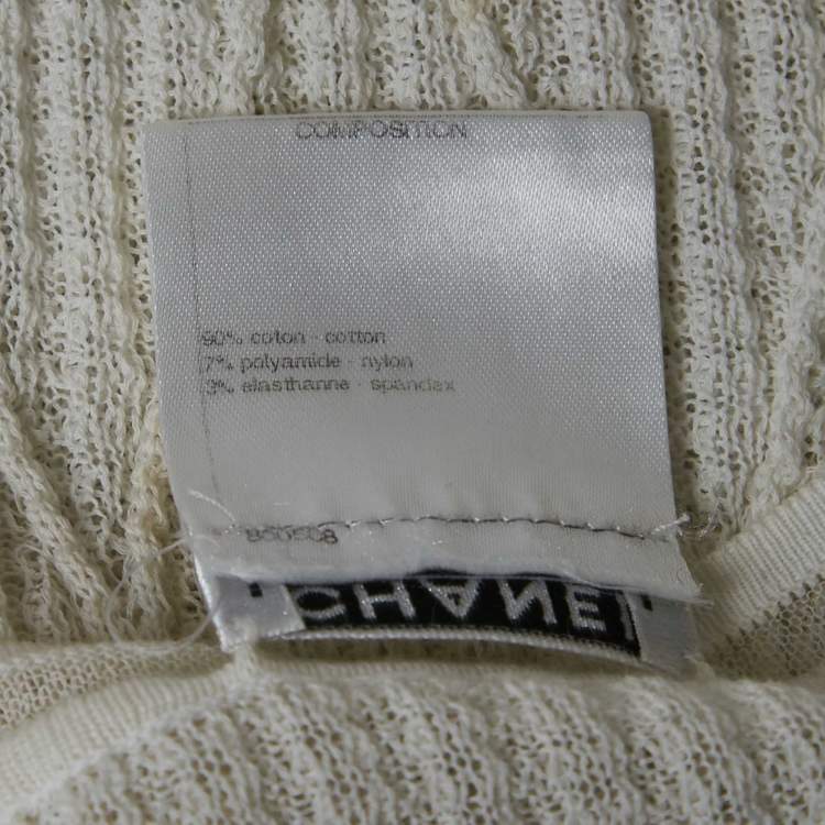 Pre Owned Chanel White Stretch Knit Logo Detail Top M