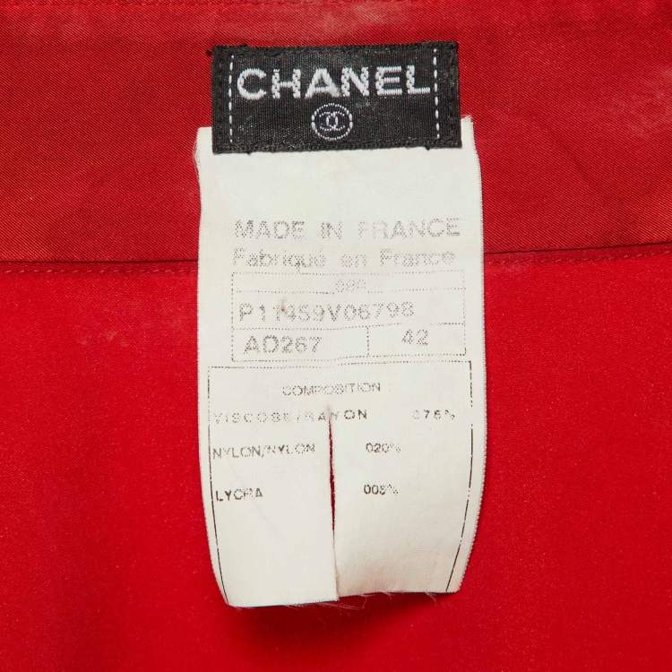 Pre Owned Chanel Red Satin Button Front Shirt L