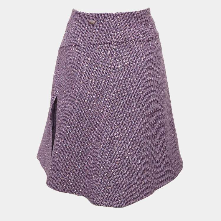 Pre Owned Chanel Purple Sequin Tweed Short Skirt M