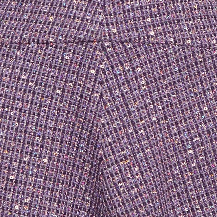 Pre Owned Chanel Purple Sequin Tweed Short Skirt M