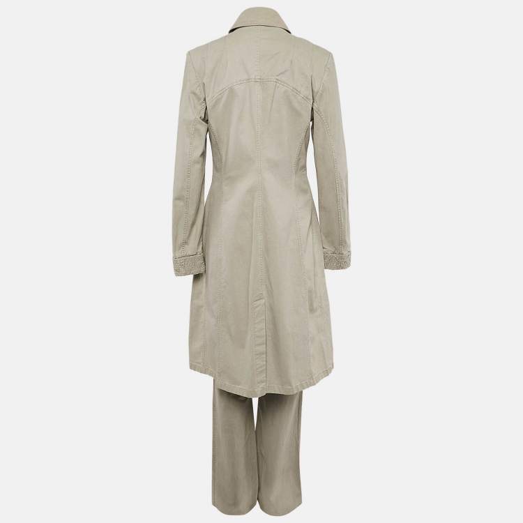 Pre Owned طقم جاكيت و بنطلون قطن بيج شانيل مقاس كبير