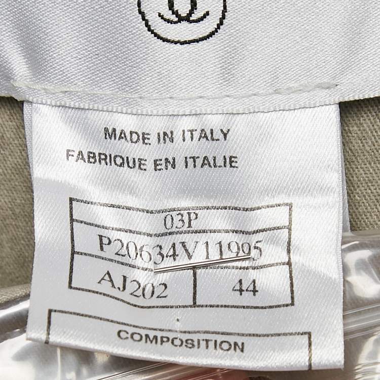 Pre Owned طقم جاكيت و بنطلون قطن بيج شانيل مقاس كبير