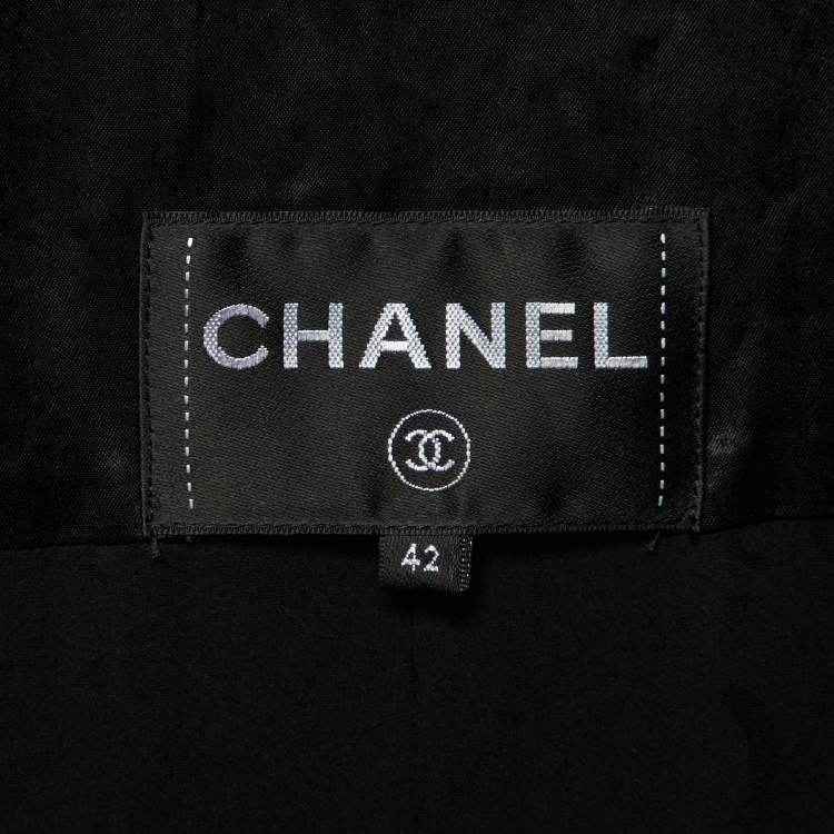 Pre Owned Chanel Black Satin Zip-Up Short Varsity Dress M