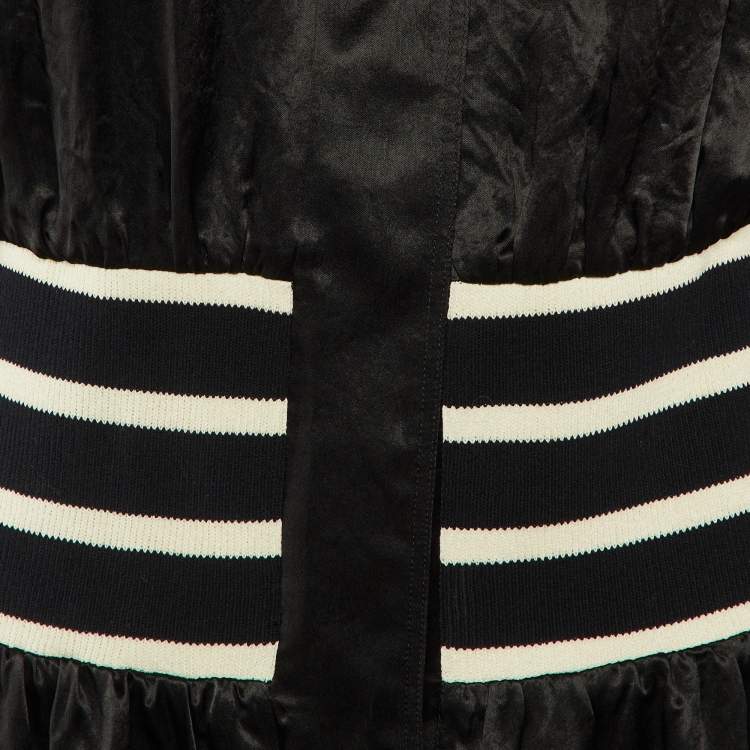 Pre Owned Chanel Black Satin Zip-Up Short Varsity Dress M