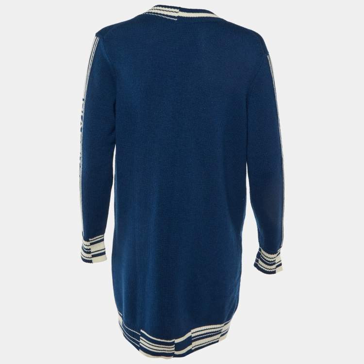Pre Owned Chanel Blue Cashmere Knit Long Cardigan M