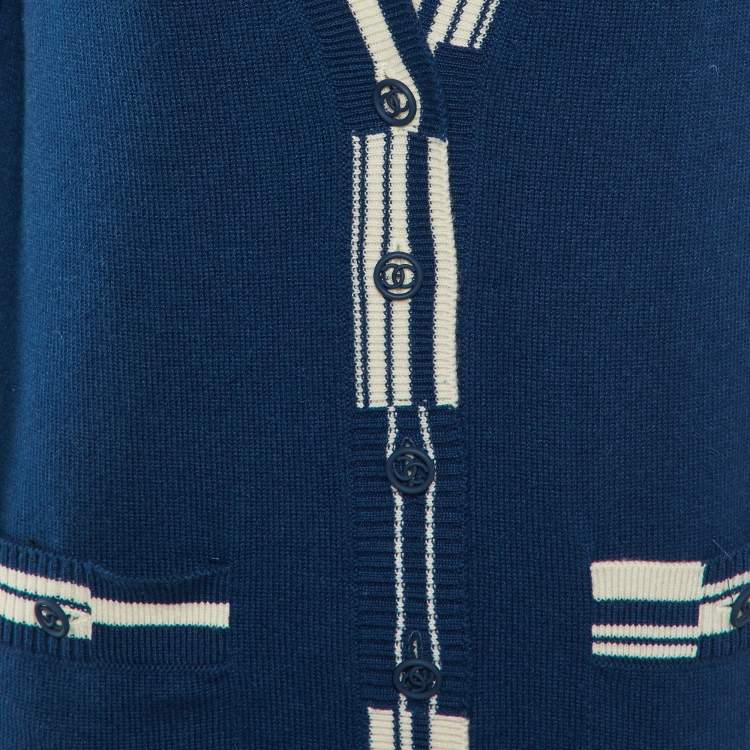 Pre Owned Chanel Blue Cashmere Knit Long Cardigan M