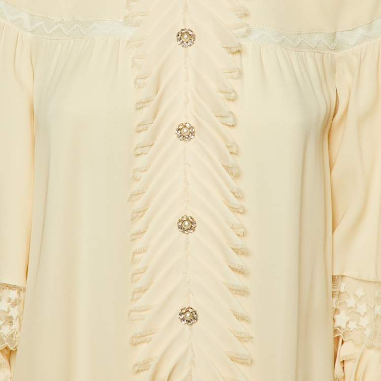 مملوكة مسبقًا Chanel Cream Silk Ruffled Mini Dress M