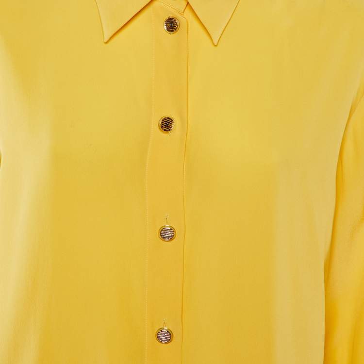 Pre Owned Chanel Yellow Silk Tape Detail Button Front Shirt L