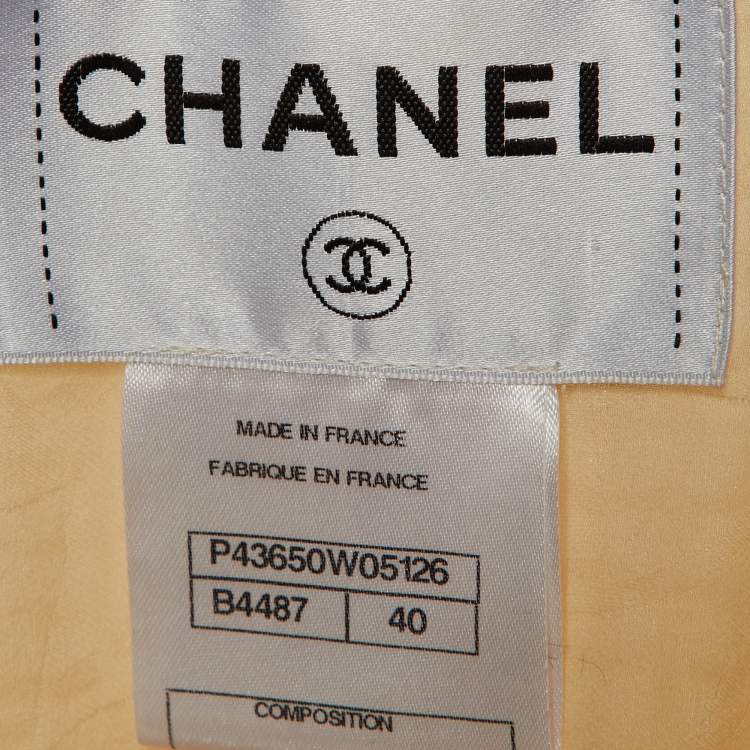 Pre Owned Chanel White Tweed Leather Trim Detail Jacket & Skirt Suit M