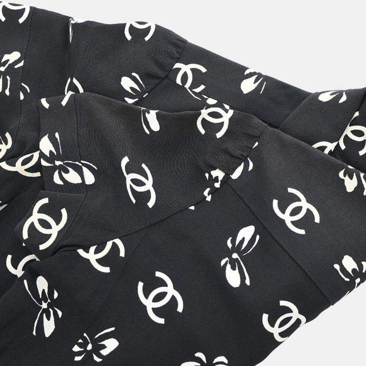 مملوكة مسبقًا Chanel Black Silk and Acetate Short Sleeve Dress Women Size 38