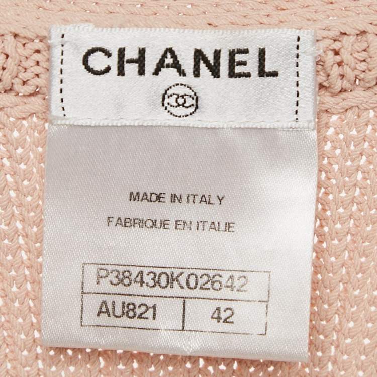 Pre Owned Chanel Pink Rib Knit V-Neck Mini Sweater Dress L