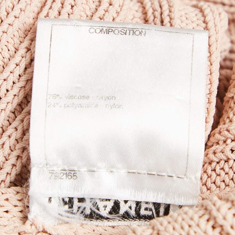 Pre Owned Chanel Pink Rib Knit V-Neck Mini Sweater Dress L