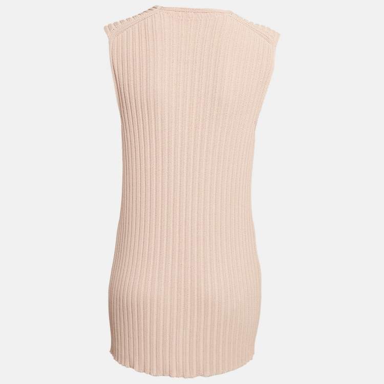 Pre Owned Chanel Pink Rib Knit V-Neck Mini Sweater Dress L