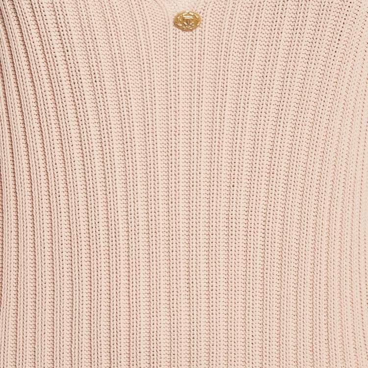 Pre Owned Chanel Pink Rib Knit V-Neck Mini Sweater Dress L