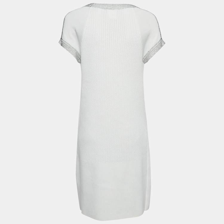 Pre Owned Chanel White Cotton Knit Round Neck Short Dress M