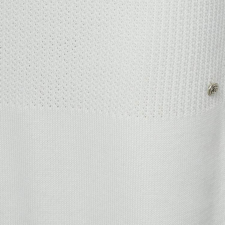 Pre Owned Chanel White Cotton Knit Round Neck Short Dress M